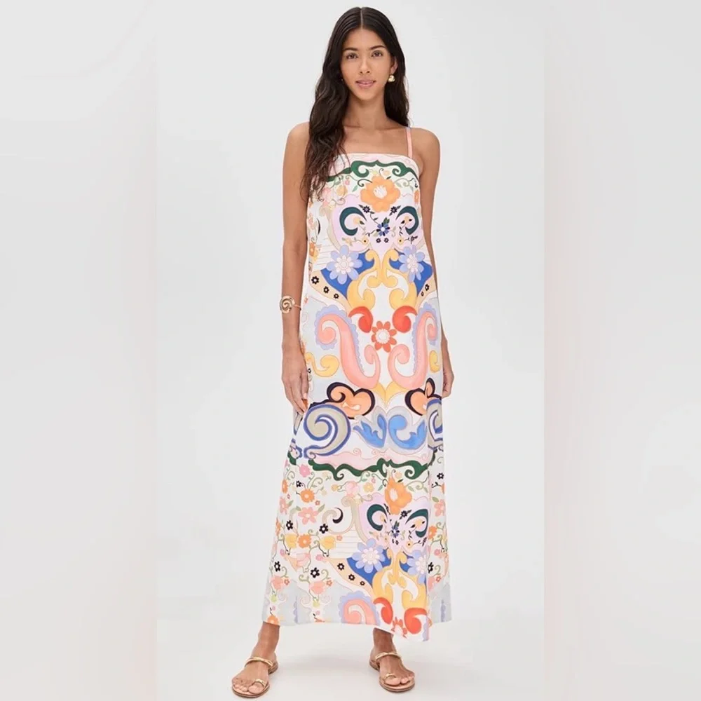 STUNNING! NWT Tuckernuck De Loreta Watercolor Aloe Strapless Dress XL 12 14 16 - Picture 5 of 8